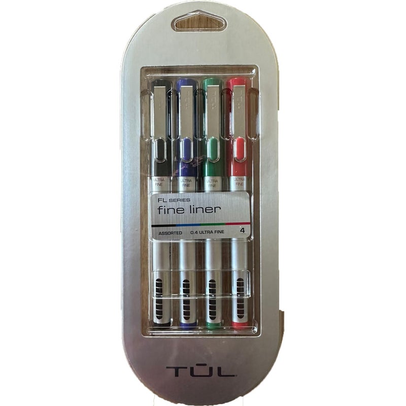 TULÂ® Fine Liner Felt-Tip Pens, Ultra-Fine, 0.4 mm, Silver Barrel, Assorted Ink Colors, Pack Of 4 Pens - Image 1